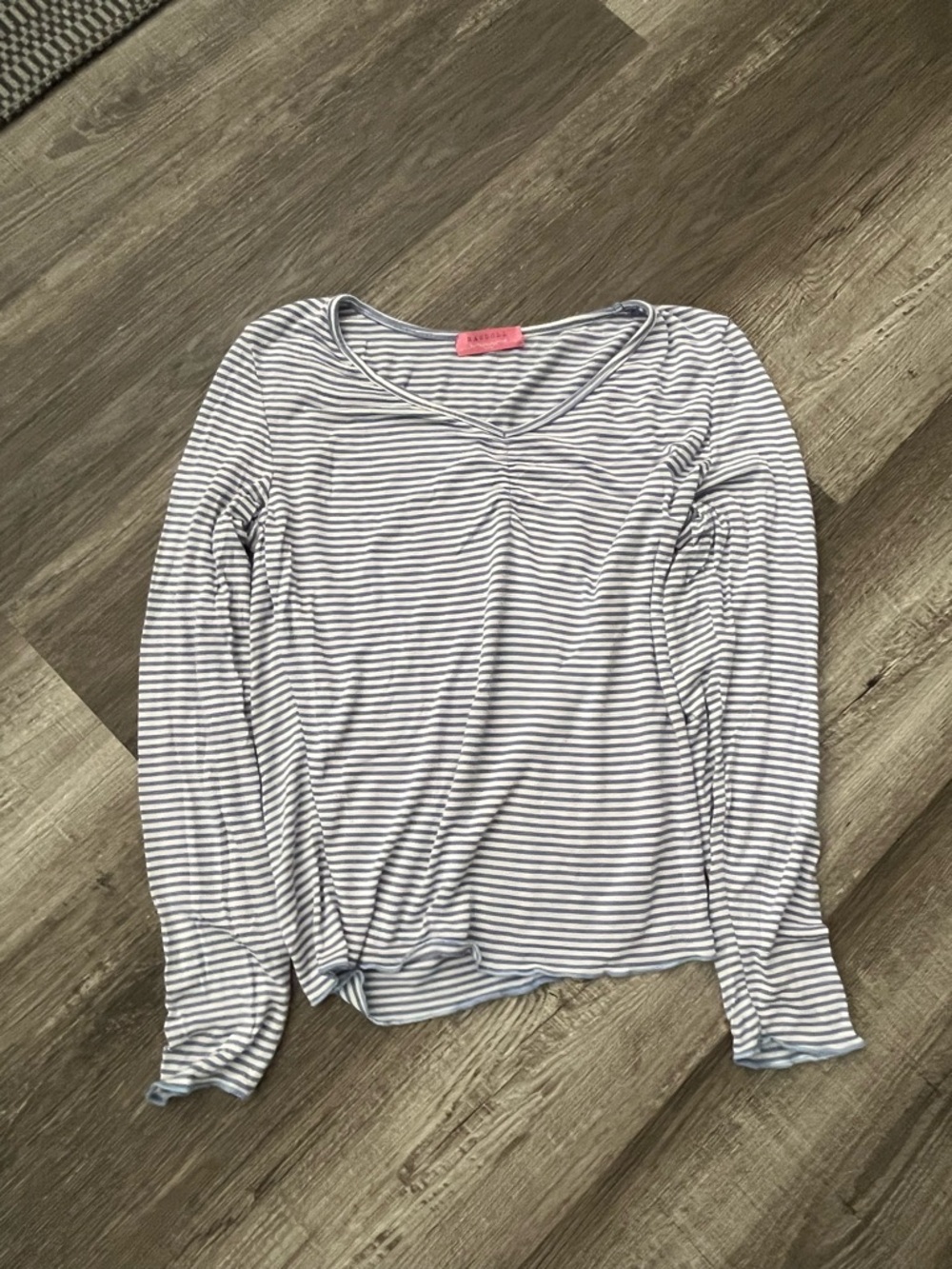 Ragdoll Light Blue and White Striped babydoll Long-Sleeve Top